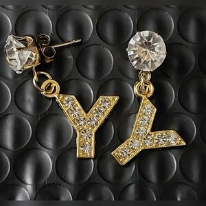 Gold Crystal Initial Earrings Y